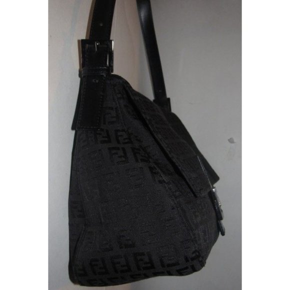Fendi Mamma Zucco Black Shoulder Bag Zucchino Print Canvas And Leather - Picture 3 of 12